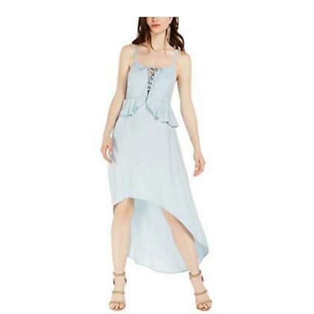 Guess Boho Peplum Lace Up Light Wash Dress NWOT